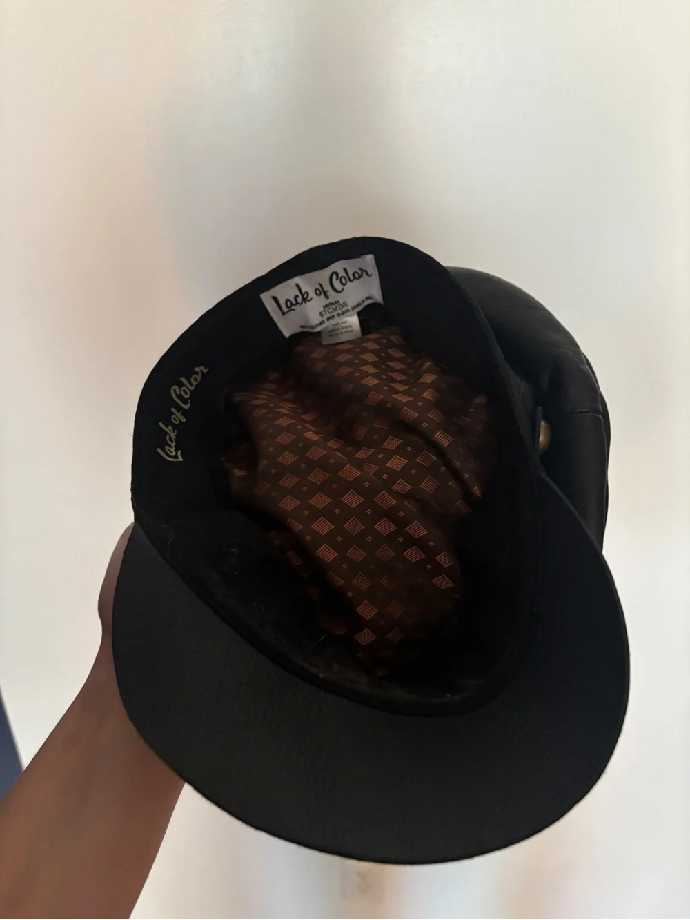 Lack of Color Black Leather Baker Boy Hat with Brass Button Detail